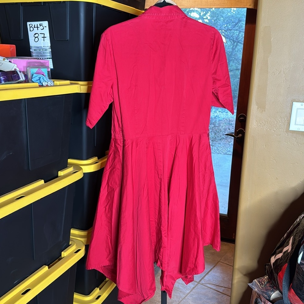 Badgley Mischka Red Asymmetrical Handkerchief Hem Shirt Dress Size 8 *PROJECT* - Picture 8 of 10